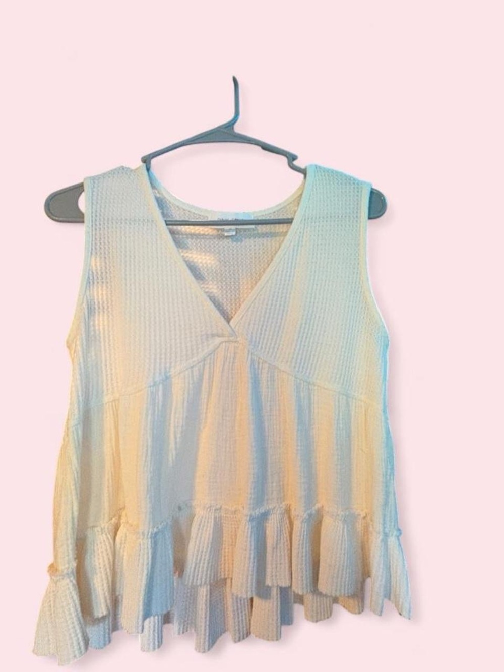 Pink Rose Cream V-Neck Ruffled Tank Top